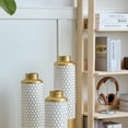 thumbnail image 5 of Gorgeous 3-Piece Set of White & Gold Metal Vases - Modern Droplet Shaped Home Decor for Stylish Living Spaces!, 5 of 17