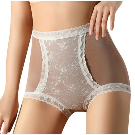 Tungbrin High Waist Underwear for Women Lace Patchwork Coverage Stretch Briefs Soft Comfy Butt Lifting Lounge Panties