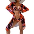 thumbnail image 2 of Sokhug Womens Floral Bikini Set Mesh Cover Up Tie Side Triangle Top Thong Bottom Three Piece Swimwear, 2 of 9