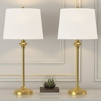 Maxax Modern Industrial Buffet Table Lamps 26" High Set of 2 Gold Metal White Drum Shade for Living Room Bedroom Bedside Office