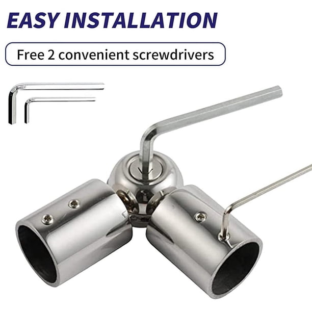 Adjustable Corner Connector 2-Pack – Stainless Steel Curtain Rod Connector, 90° To 180°, For 5/8" Rods, Silver