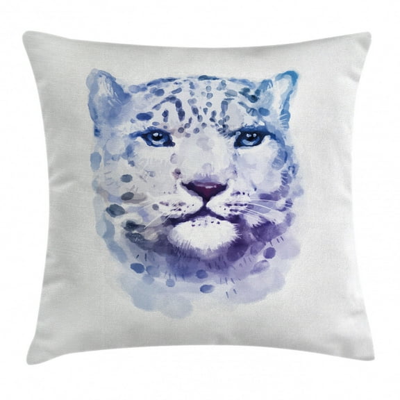 Animal Throw Pillow Cushion Cover, Big Wild Cats Themed Print Watercolor Style Leopard Illustration Jungle Wildlife, Decorative Square Accent Pillow Case, 24 X 24 Inches, Violet White, by Ambesonne