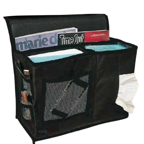 7 Pocket Bedside Caddy Organizer Multi Pocket Black Magazine Rack