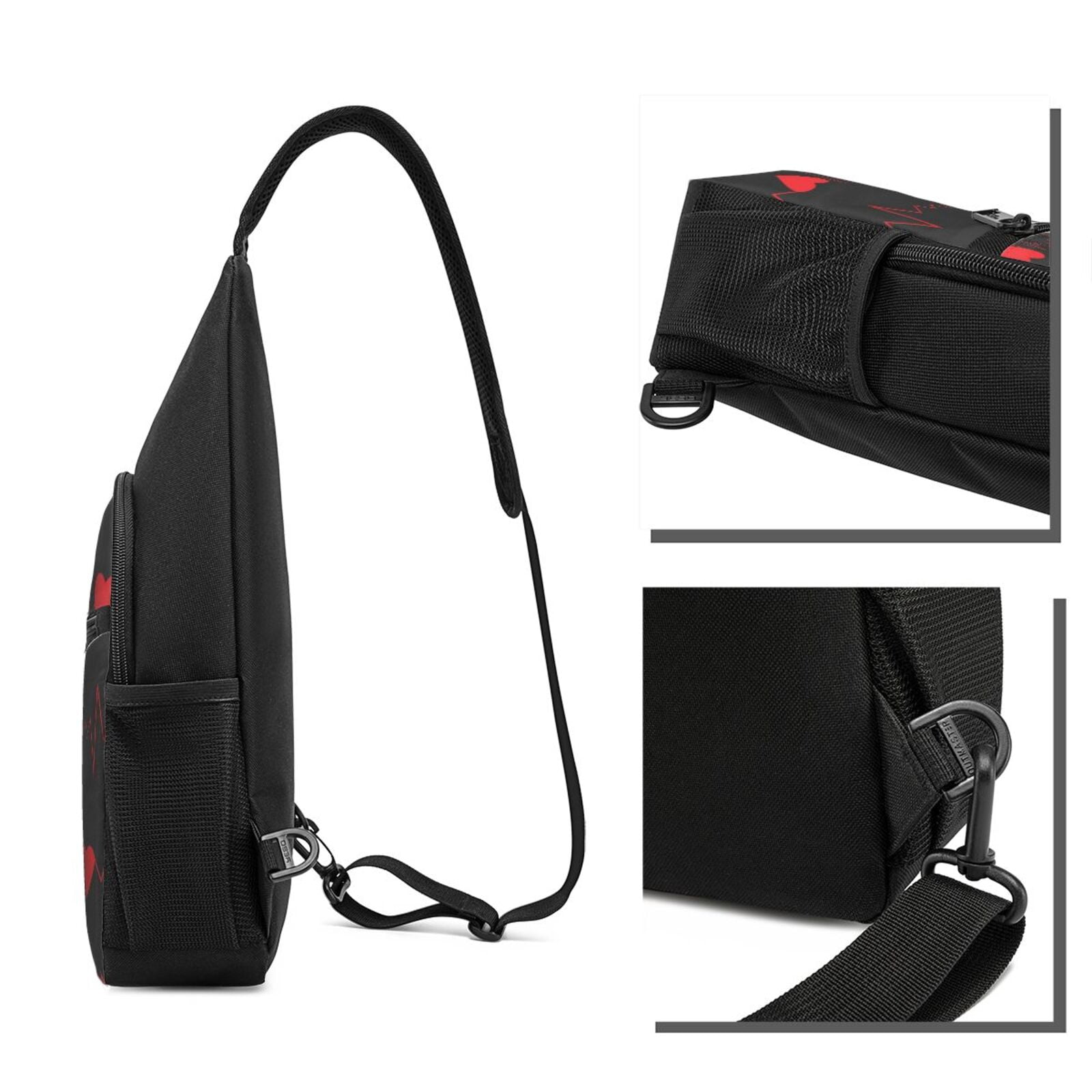 Xecao's Cardiogram and Heart Print Sling Bag: A Versatile Chest, Shoulder, and Crossbody Backpack for Casual Days Out, Perfect for Both Men and Women