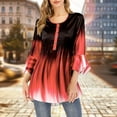 thumbnail image 4 of Gradient Color T Shirt Women Casual Button Round Collar Ruffle Sleeve Blouse Swing Loose Top, 4 of 8