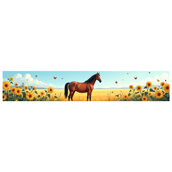 Horse Sunflower Field Scenic Backdrop Landscape Display Decoration Celebration Event Wedding Photography Background Banner