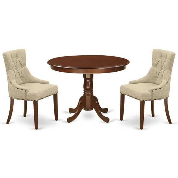 East West Furniture Hartland 3-piece Wood Dining Set in Mahogany/Doeskin