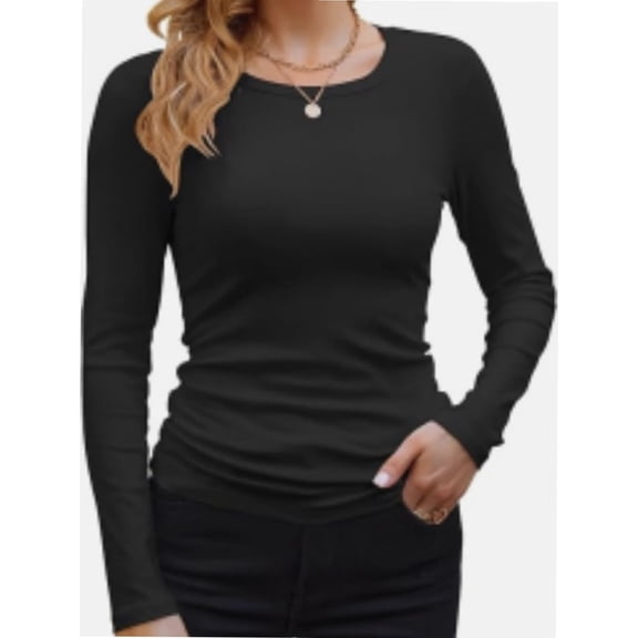 Womens Long Sleeve Stretch Crewneck Ribbed T-Shirt Slim Fit Casual Basic Tops