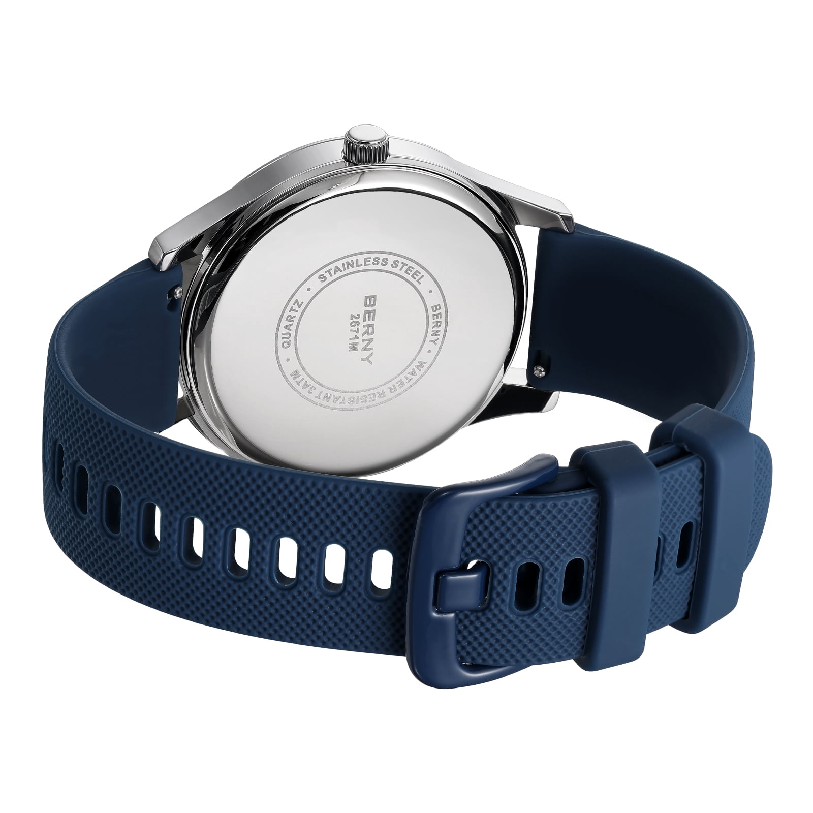 BERNY Modern Quartz Watch for Men Casual Easy Read Wristwatch with Arabic Numeral Watch Dial, Silicone Strap and Day & Date Calendar-Blue Dial