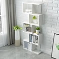 thumbnail image 2 of Dfw 5-Tier Geometric Storage Shelf/Bookshelf,S Shaped Bookcase,Freestanding Room Divider,Industrial Home Office Decor Wood Open Storage Display Shelf for Living Room (1,White),White Particle Board, 2 of 5