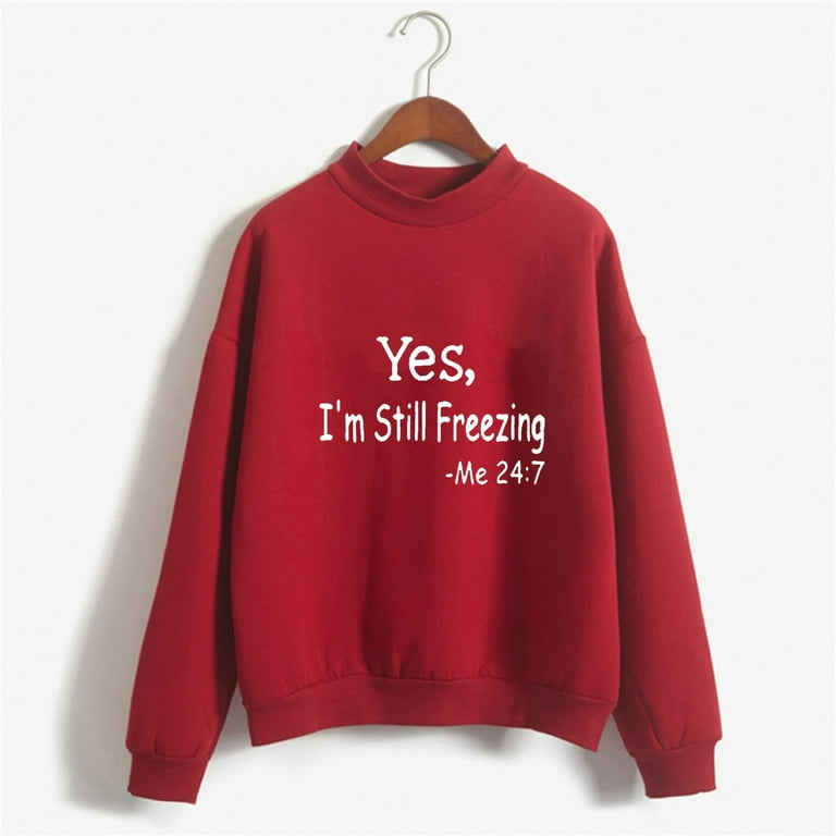 Womens Mock Crew Neck Sweatshirts without Hood Letters Print Funny Pullover Tops Loose Casual New York Sweaters XX Large Red 01 Walmart