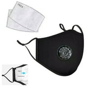 Reusable Cotton Cotton Face Mask in Black with Filters Built in Breathing Valve Washable