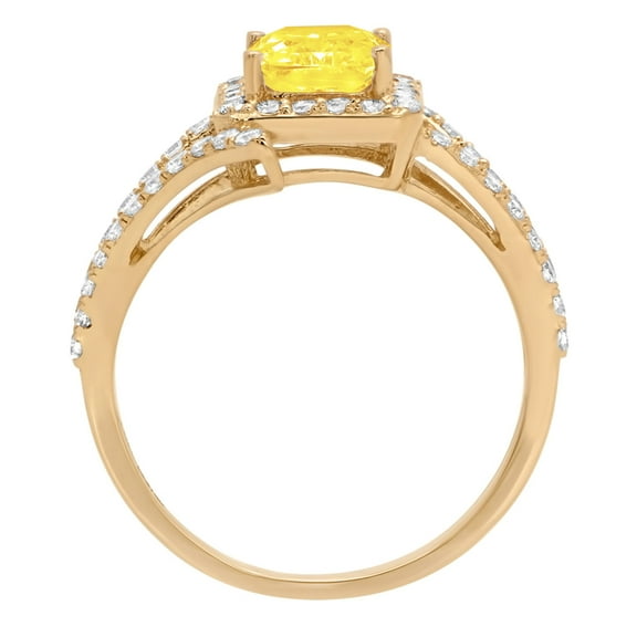 1.935 ct Emerald Cut Simulated Yellow Diamond Solitaire with Accents Engagement Ring for Women in 14K Yellow Gold