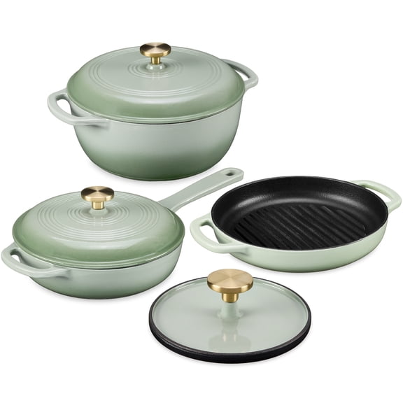 Best Choice Products Non-Stick Pot & Pan Cookware Set, Cast Iron Skillet, Grill Pan W/ Press, Dutch Oven - Sage