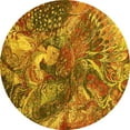 thumbnail image 1 of Ahgly Company Machine Washable Indoor Round Oriental Yellow Industrial Area Rugs, 4' Round, 1 of 4