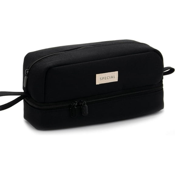 Large Capacity Canvas Pencil Case Organizer with 2 Compartments – Chic Campus & Office Pouch for Women, Teens, Adults | Zippered Pen Bag (Khaki)