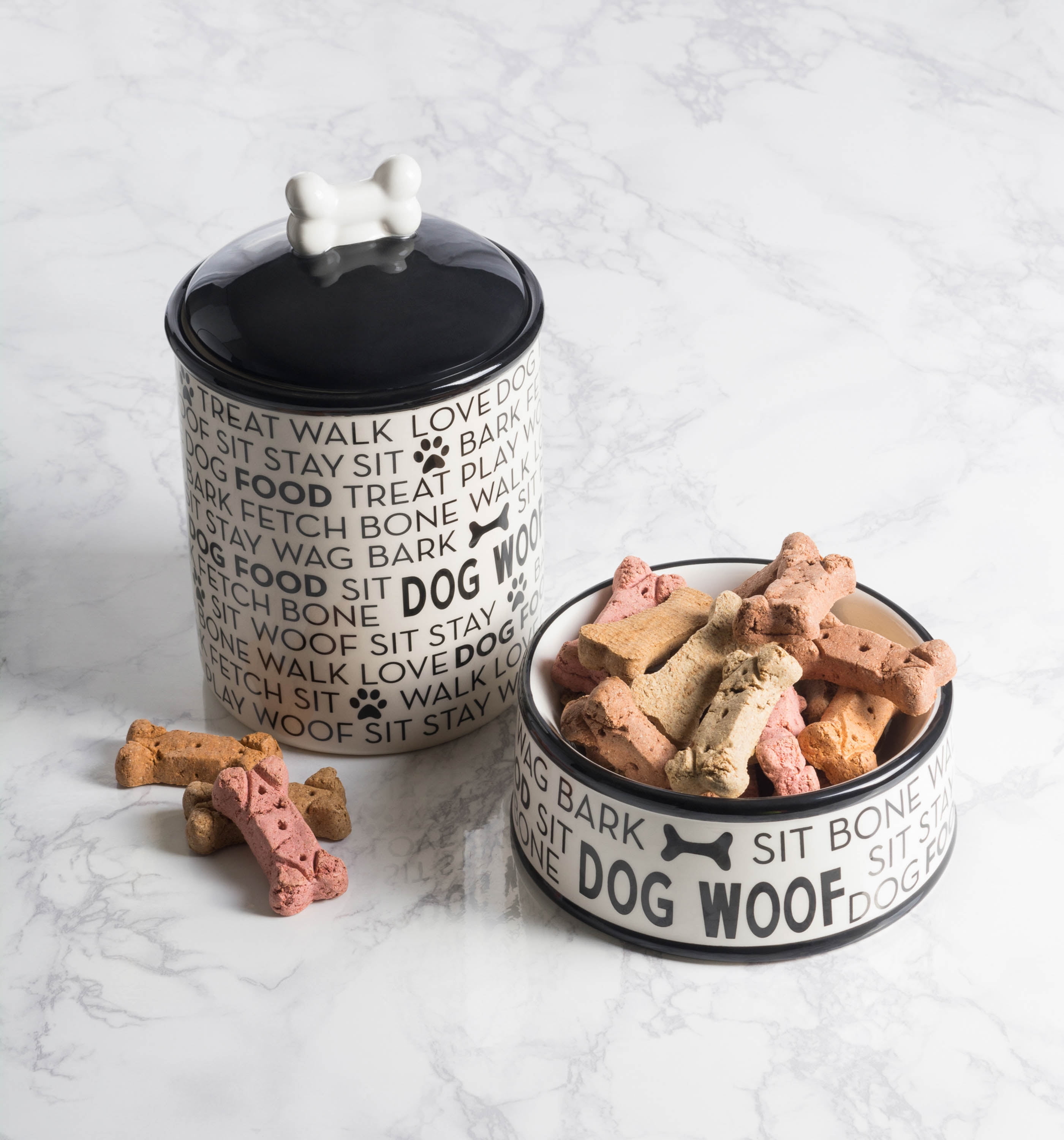 Bone Dry Ceramic Pet Bowl Set (Medium) - 2 Bowls, 6x2 Inches, Peace Paw Design, Dishwasher Safe - View #2
