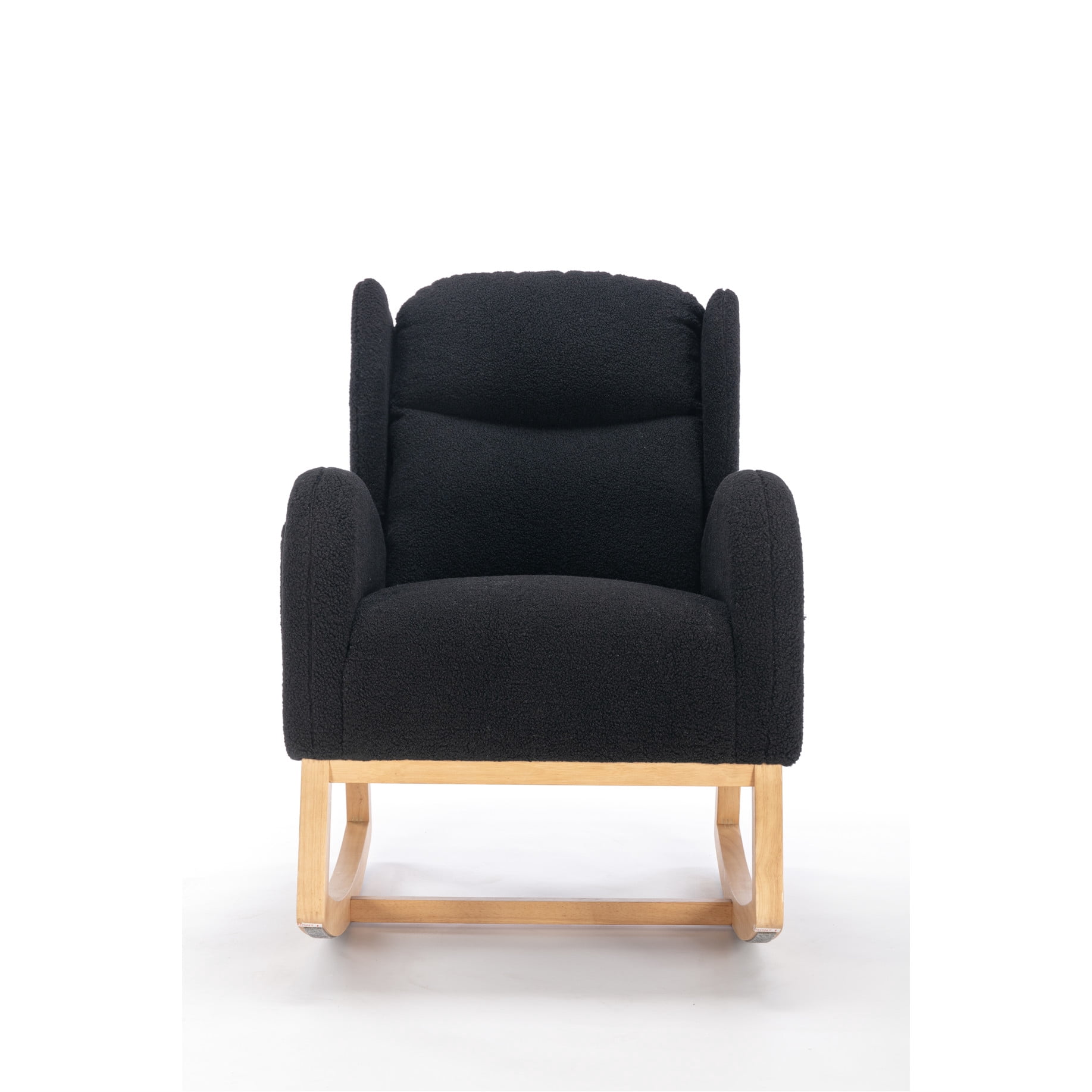 Simple Assembly Rocking Chair In Black Fabric For Living Area With And Wooden Frame
