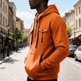 thumbnail image 5 of Mens Pullover Hoodie Fleece Sweatshirt Chest Zip Pockets Kangaroo Pocket Casual Hooded Top, 5 of 8