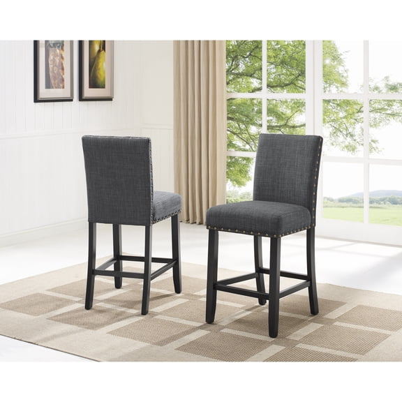 Gray Fabric Counter Height Stools with Nailhead Trim, Set of 2 - Fabric Gray - Set of 2 enticing nailhead trim counter height stool - dining room, kitchen - stylish intrigue