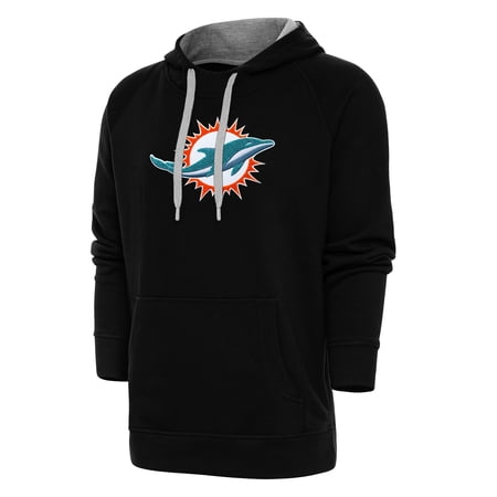 Men s Antigua Black Miami Dolphins Victory Chenille Pullover Hoodie
