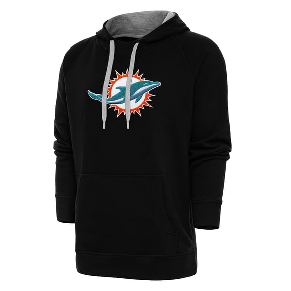 Men's Antigua Black Miami Dolphins Victory Chenille Pullover Hoodie