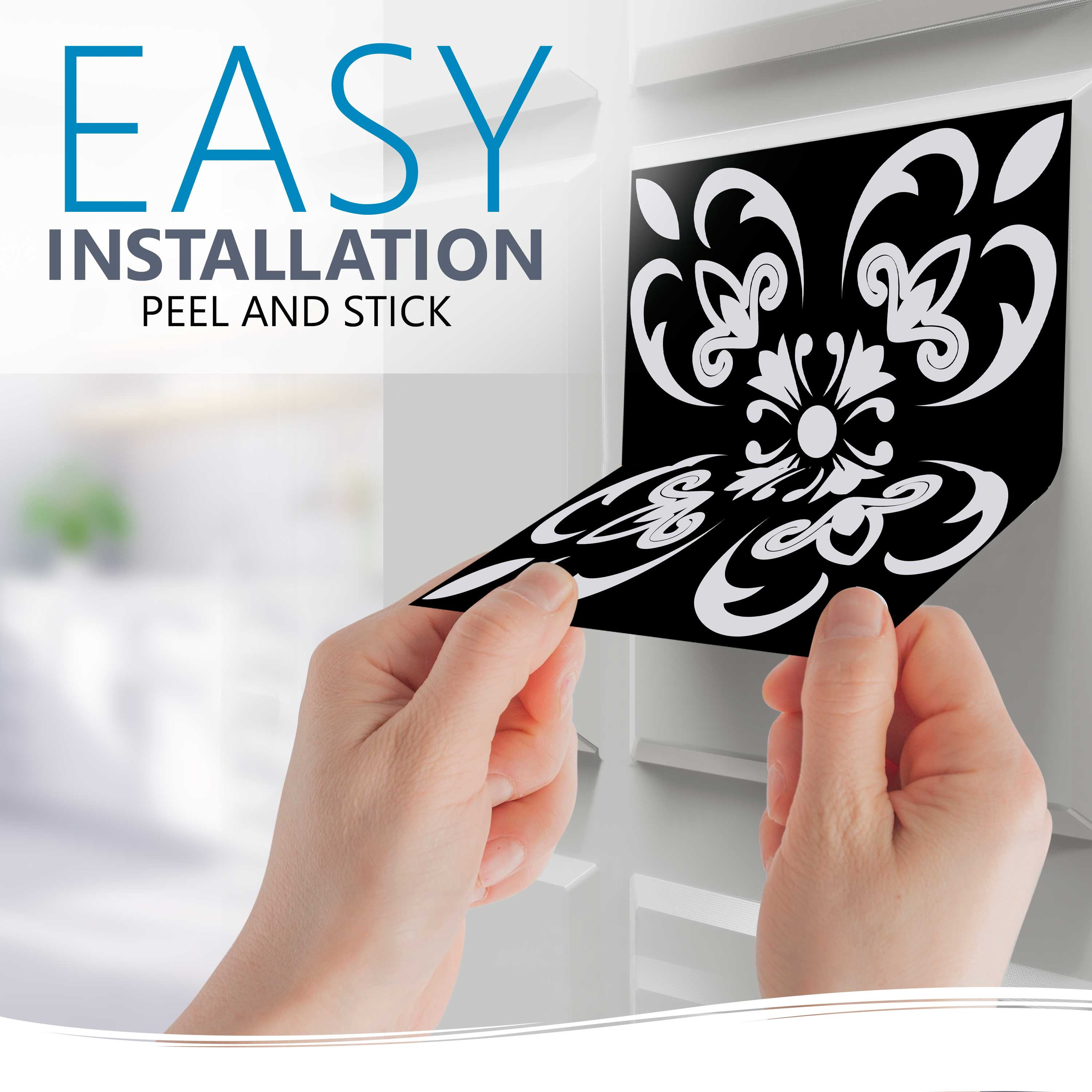 Mi Alma Peel & Stick Tiles - Black White Flowers Vinyl Backsplash 12x12