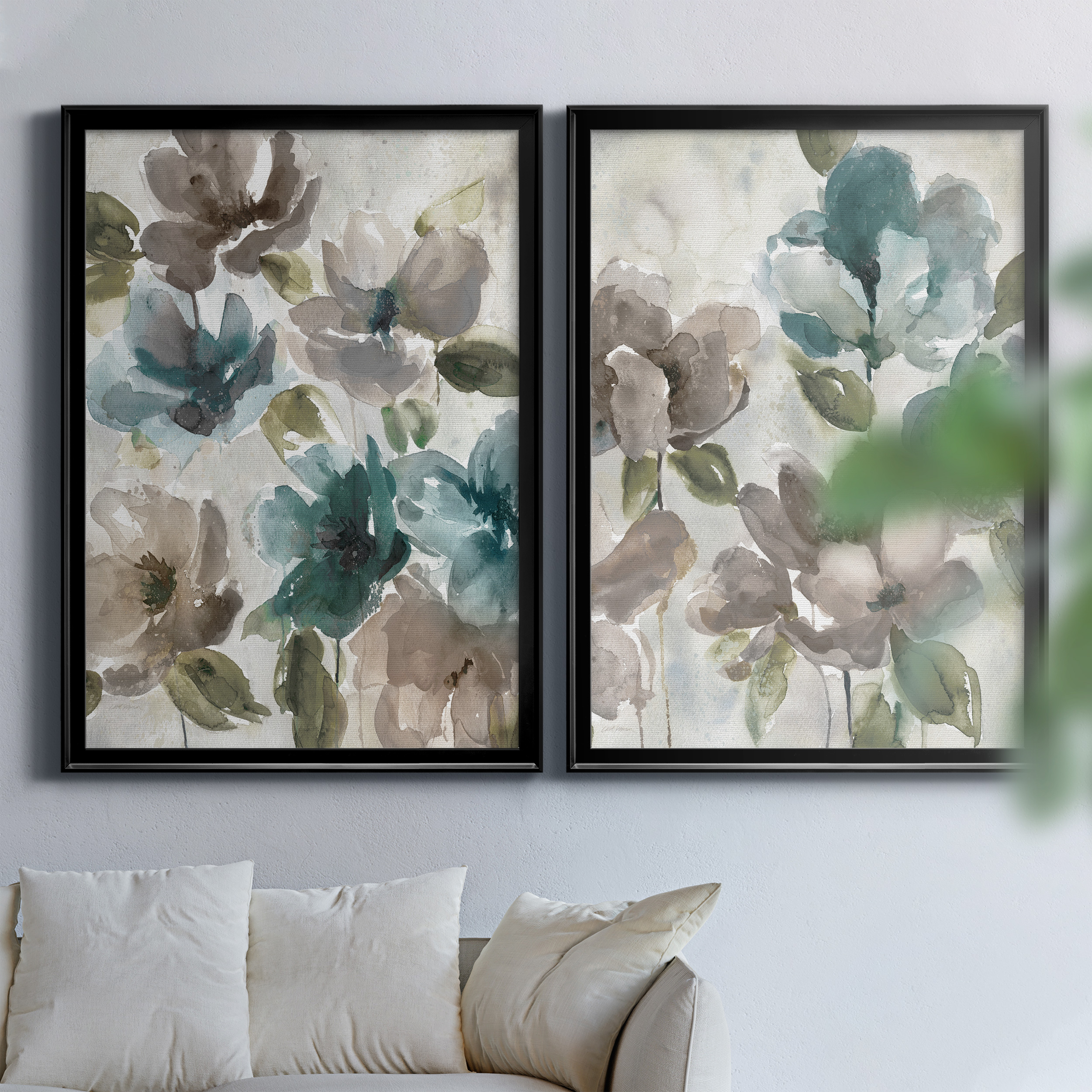 2 Piece Set Topaz Garden I Premium Framed Canvas - Ready to Hang - 26.5 x 36.5 Each - Black Frame