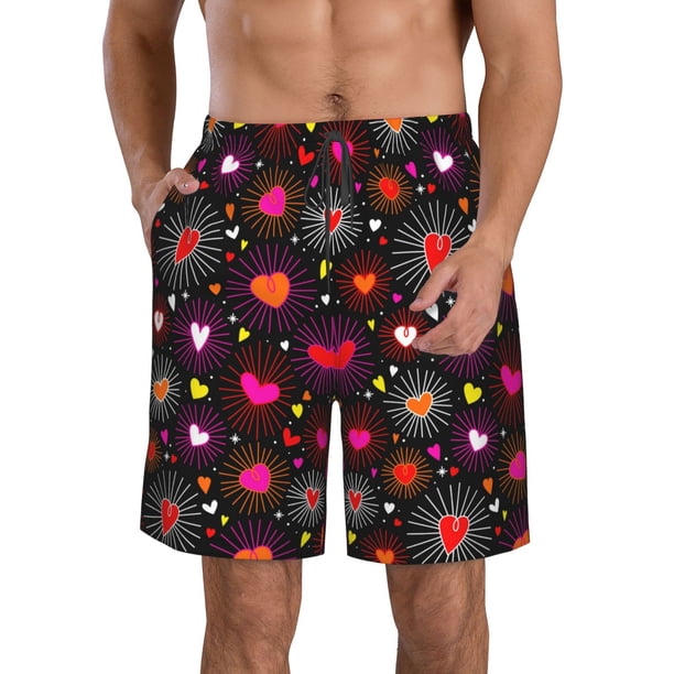 Fotbe Geometric Hearts Trajes de Baño Estampados para Hombre, Shorts de Verano de Secado Rápido, Ropa de Playa, Bañadores-Medium