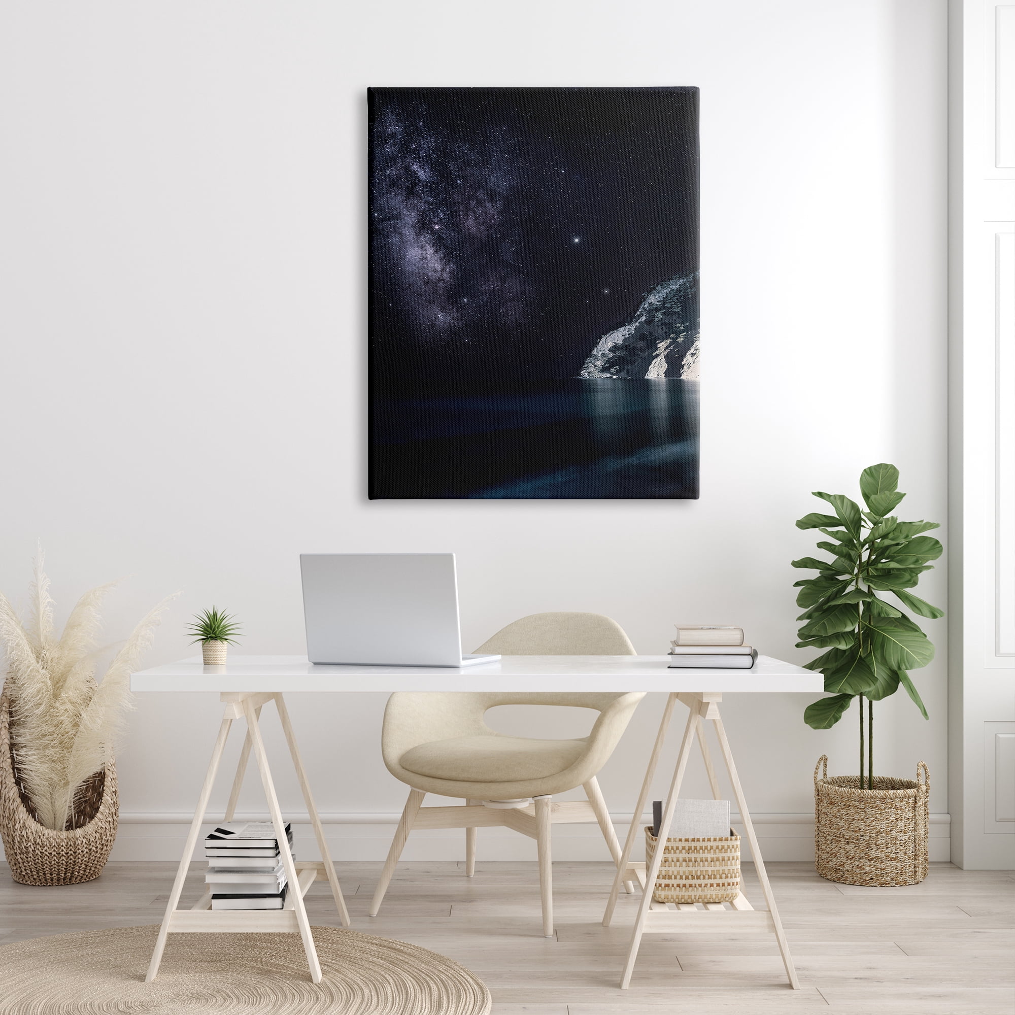 Stupell Industries Midnight Beach Coast Landscape Night Sky Galaxy Constellation, 36 x 48, Design by Dora Artemiadi