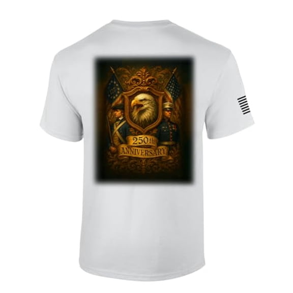 Patriot Pride Men's USA 250th Anniversary Historic Eagle & Soldiers Symbolism Short Sleeve T-Shirt, Patriotic Shirts for Men, White-Small
