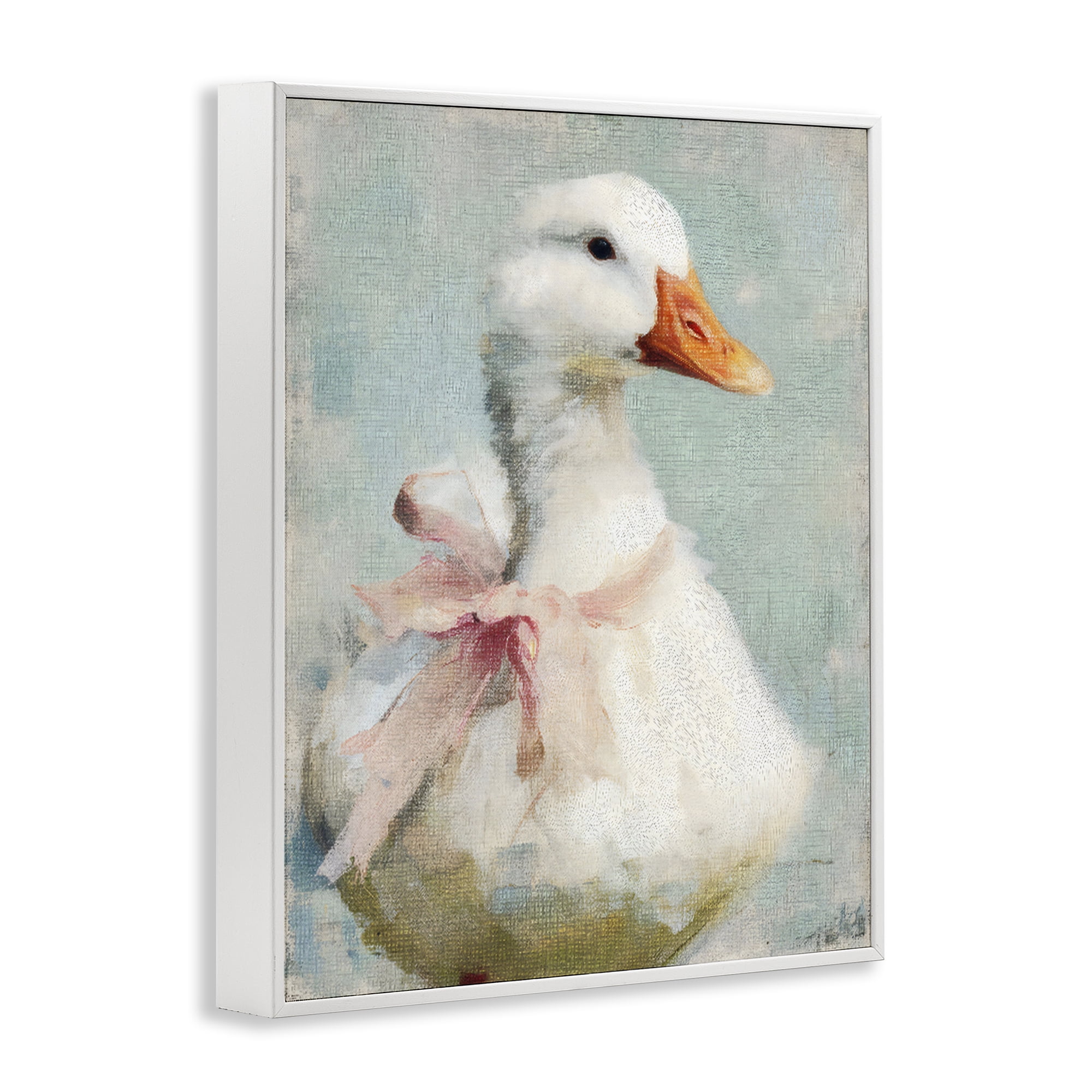 Stupell Industries Soft Pink Bow Goose White Framed Giclee Art, design by LSR Design Studio