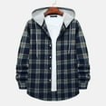 thumbnail image 4 of Hfyihgf Men Long Sleeve Flannel Shirts Jacket Trendy Relaxed Fit Button-Down Plaid Hooded Shirt Lightweight Jacket Outwear(Blue,L), 4 of 8