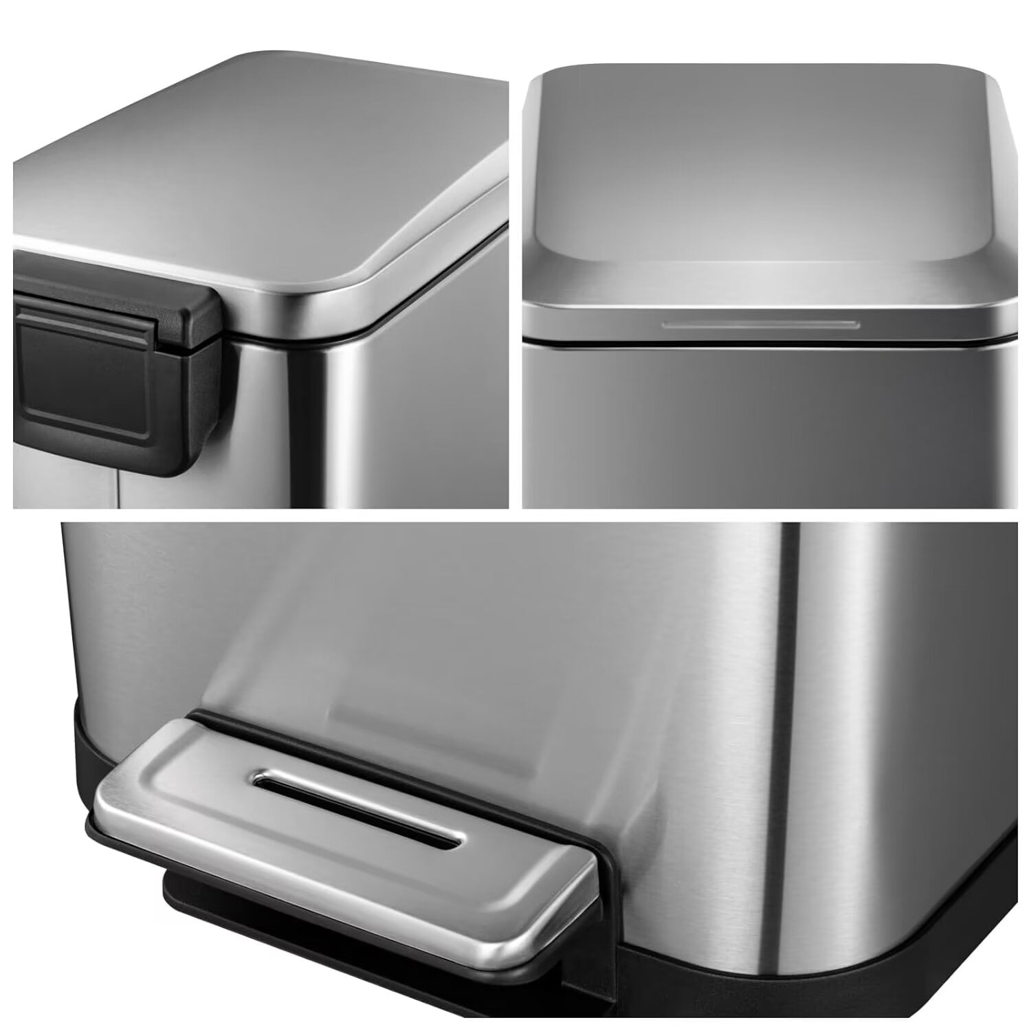 ATENOW Slim Kitchen Trash Can 13 Gallon Hands-Free Stainless Steel Trash Can with Lid, Step Pedal, Rectangular Trash Bin Wastebasket for Kitchen, Office, Bedroom, Living Room