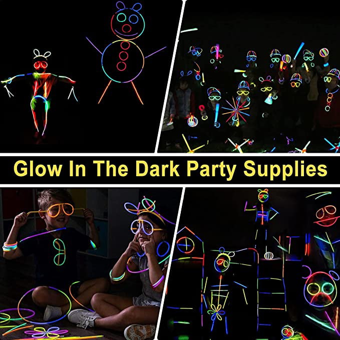 300 Ultra Bright Glow Sticks Bulk - Halloween Glow in The Dark Party  Supplies Pack - 8 Glowsticks Party Favors with Bracelets and Necklaces