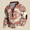 thumbnail image 5 of UVEASISHA Ethnic Aztec Print Men's Henley T-Shirt Long Sleeve Button Up Collarless Casual Tee Western Cowboy Graphic Loose Pullover Top for Casual Outings Travel Red L, 5 of 5