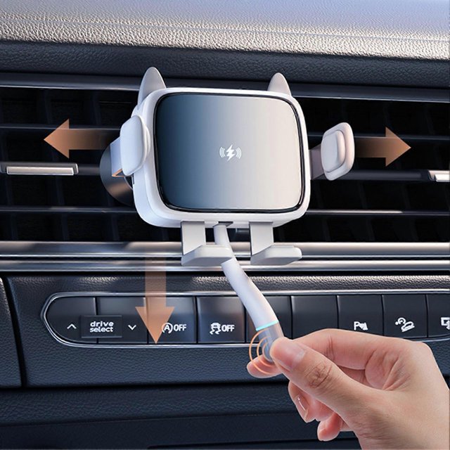 2 in 1 15W Wireless Car Charger Cell Phone Holder Automatic Clamping for Dashboard Air Vent Black