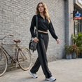 thumbnail image 4 of TQWQT Womens Side Stripe Wide Leg Sweatpants High Waist Straight Leg Floor Length Casual Lounge Pants Athletic Track Bottoms Soft Relaxed Fit Sporty Trousers Black L, 4 of 5