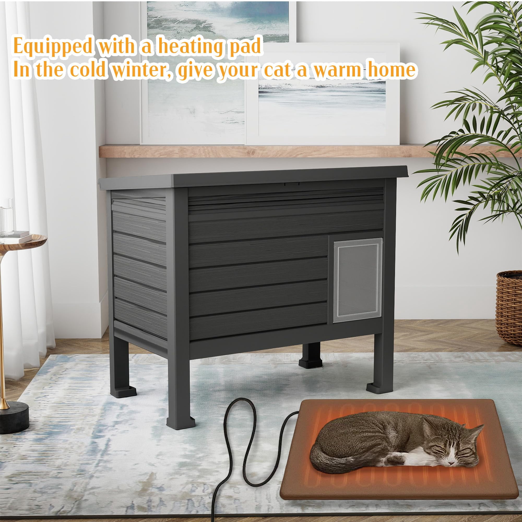 EasyUp Outdoor Cat House - Weatherproof Resin Cat Houses for Outdoor Cats, Durable & Insulated Shelter for Garden, Patio, or Backyard