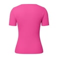 thumbnail image 4 of DuoJiaJ Women's Short Sleeve Crewneck T Shirt 2024 Summer Ribbed Knit Slim Fit Basic Solid Color Tee Tops Women's Thermal Underwear Set Fleece-Lined Pink XL, 4 of 5
