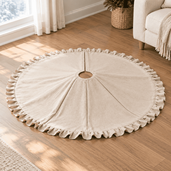 21in Burlap Christmas Tree Skirt Collar Farmhouse Holiday Decor