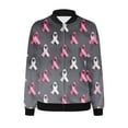 thumbnail image 4 of Hvyesh Jackets for Women Breast Cancer Awareness Bomber Jackets Long Sleeve Zip Up Casual Coats Fall Pink Ribbon Print Fashion Outfits Gray, 4 of 4