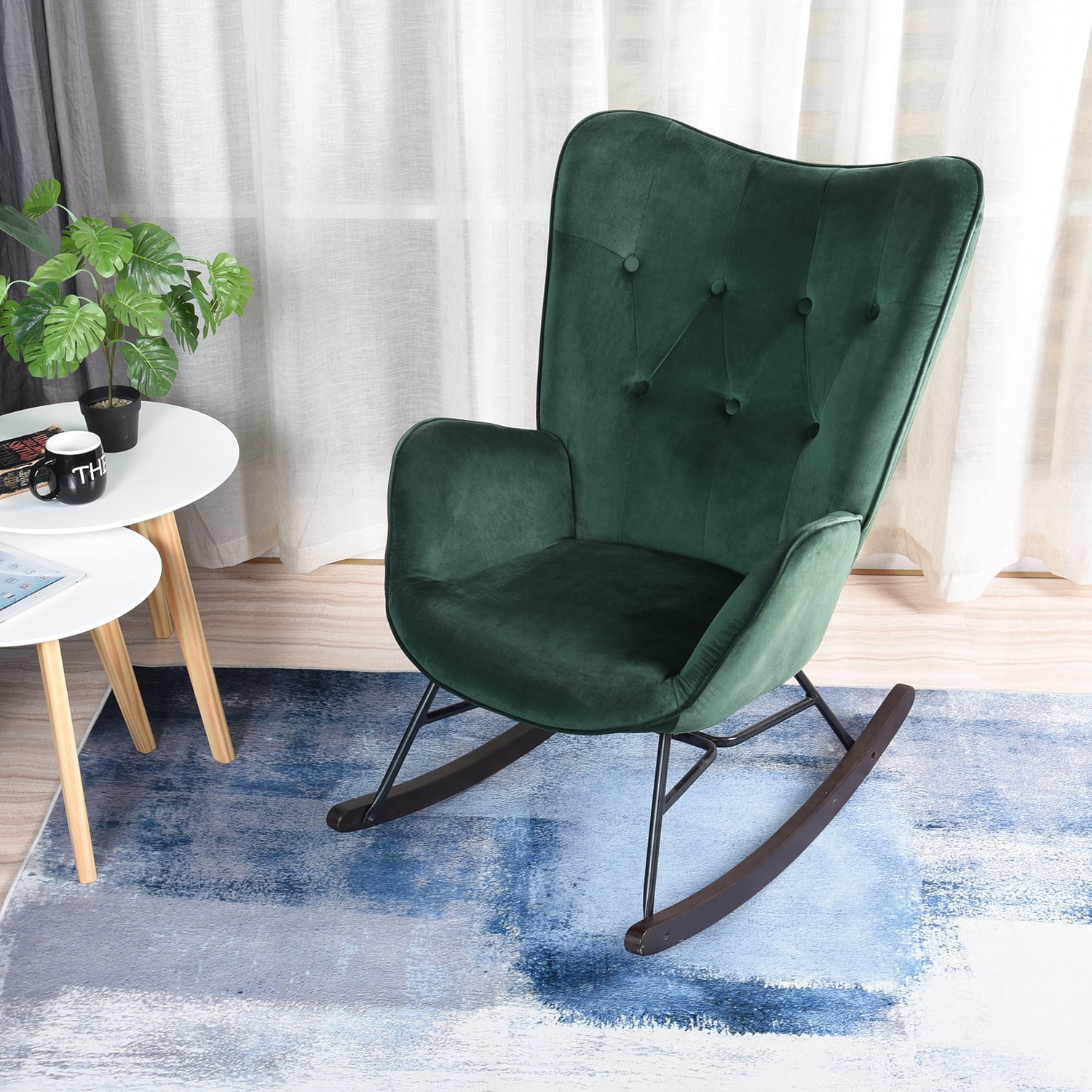 Chair, Leasuires chair Velvet Green Rocking chair, Modern