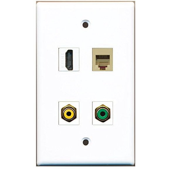 RiteAV - 1 Port HDMI 1 Port RCA Yellow 1 Port RCA Green 1 Port Phone RJ11 RJ12 Beige Wall Plate