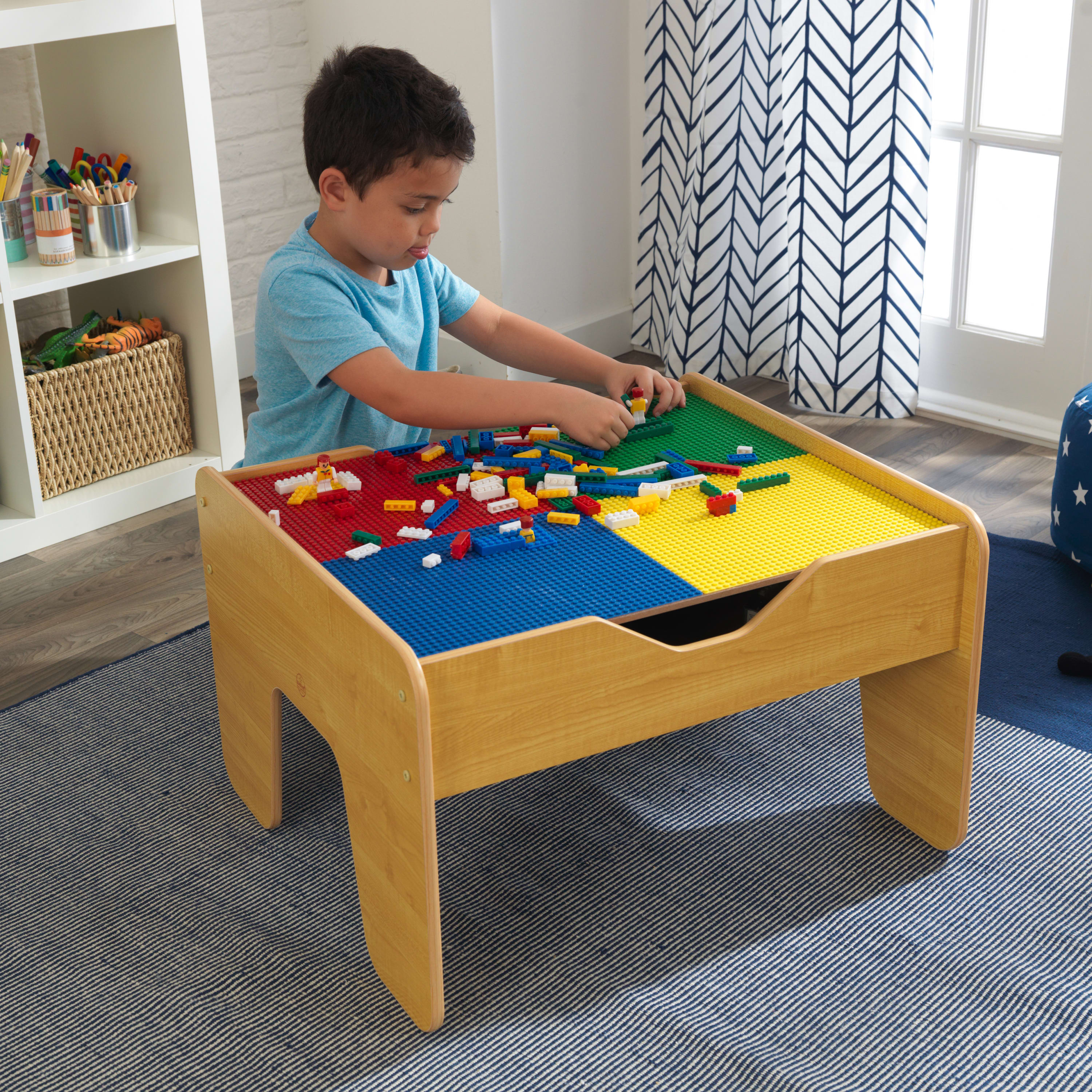 KidKraft Reversible Wooden Activity Table with Board and Train Set, Natural, for Ages 3+ Years - image 3 of 11
