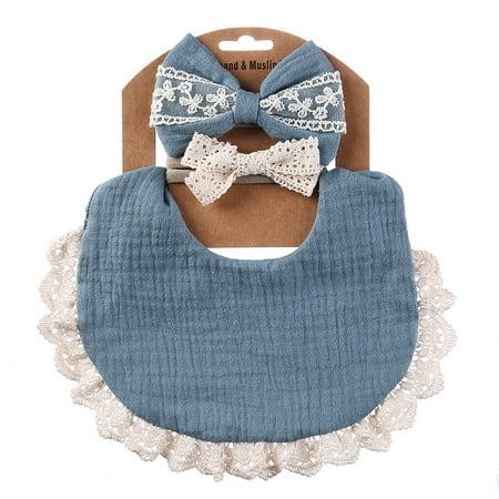 

Cotton Anti-spitting Feeding Supplies Newborn Baby Headband Double Side Bibs Saliva Towel Burp Cloths BLUE