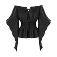 thumbnail image 4 of ABATAB Women Renaissance Shirts Medieval off Shoulder Long Bell Sleeve Tops Trendy Smocked Waist Drawstring Pullover Blouses(X-Large,Black), 4 of 6