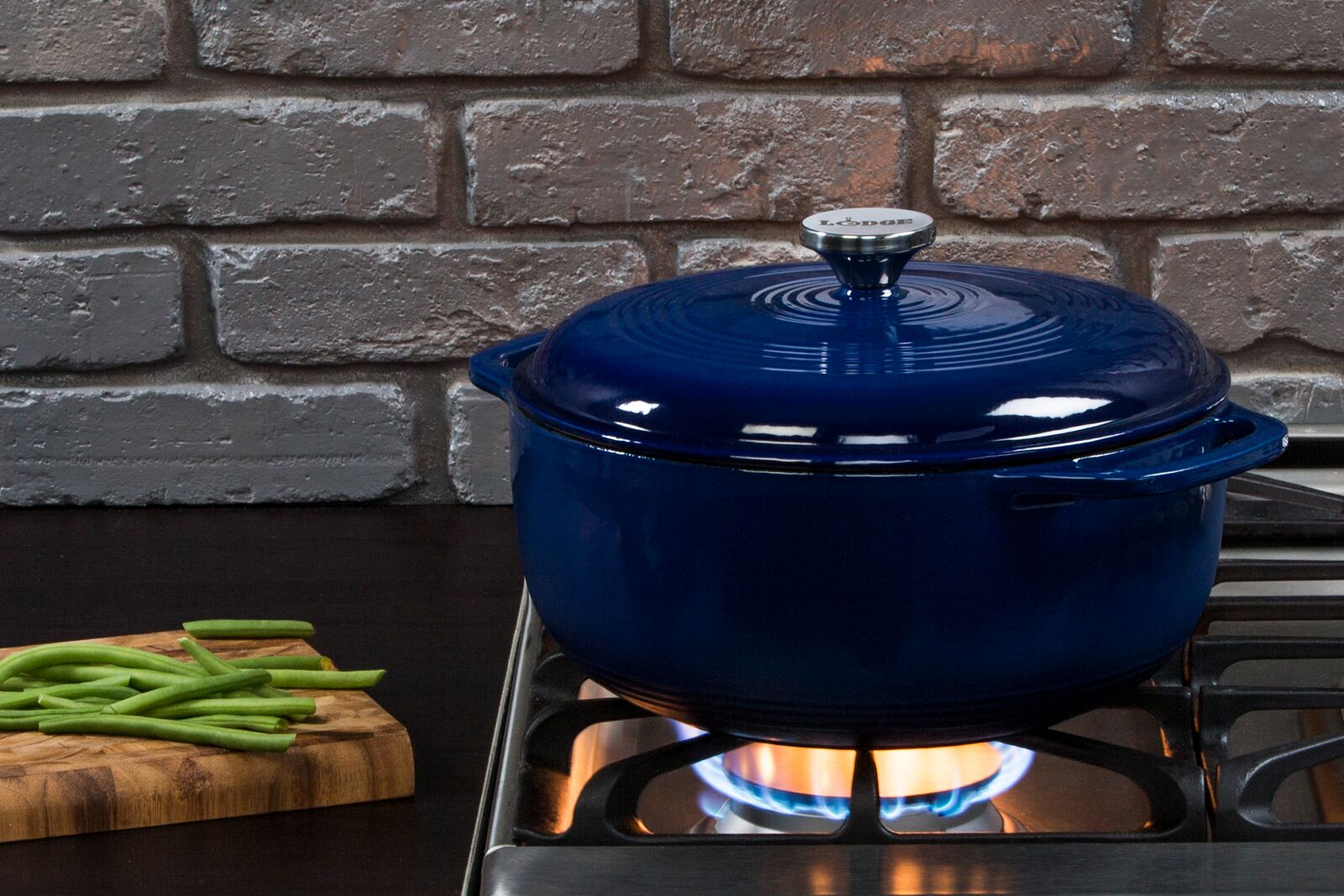 Lodge 6-Quart Enameled Cast Iron Dutch Oven, Indigo photo 6