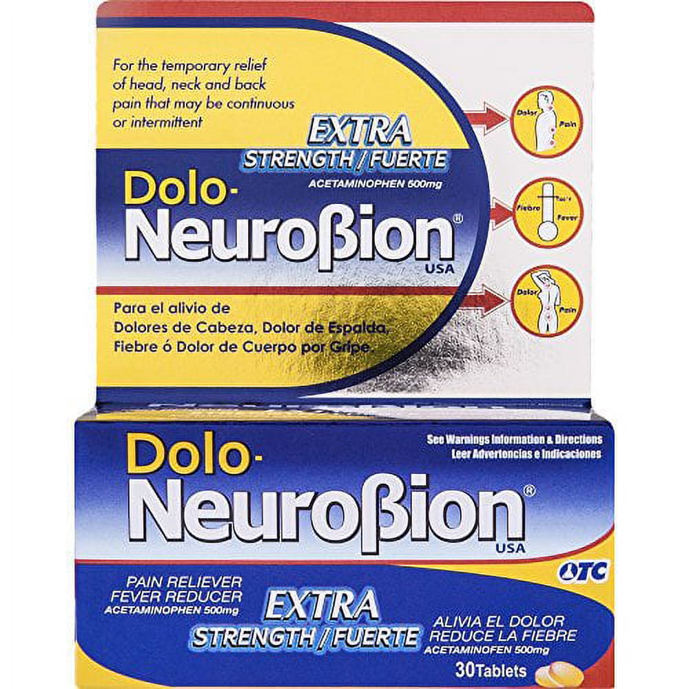 Dolo Neurobion 30 Tablets - Pain Reliever, Fever Reducer, Extra Strength, Fuerte, Alivia el Dolor, Reduce la Fiebre