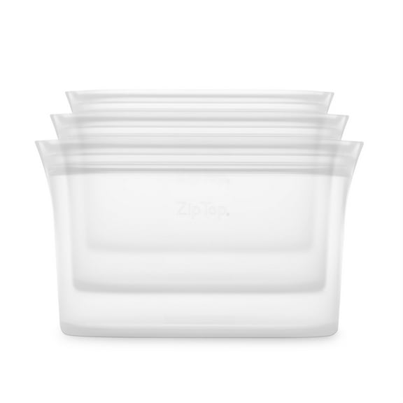Zip Top Reusable Food Storage Container - 3 Dish Set Frost - Made in the USA - 100% Platinum Silicone